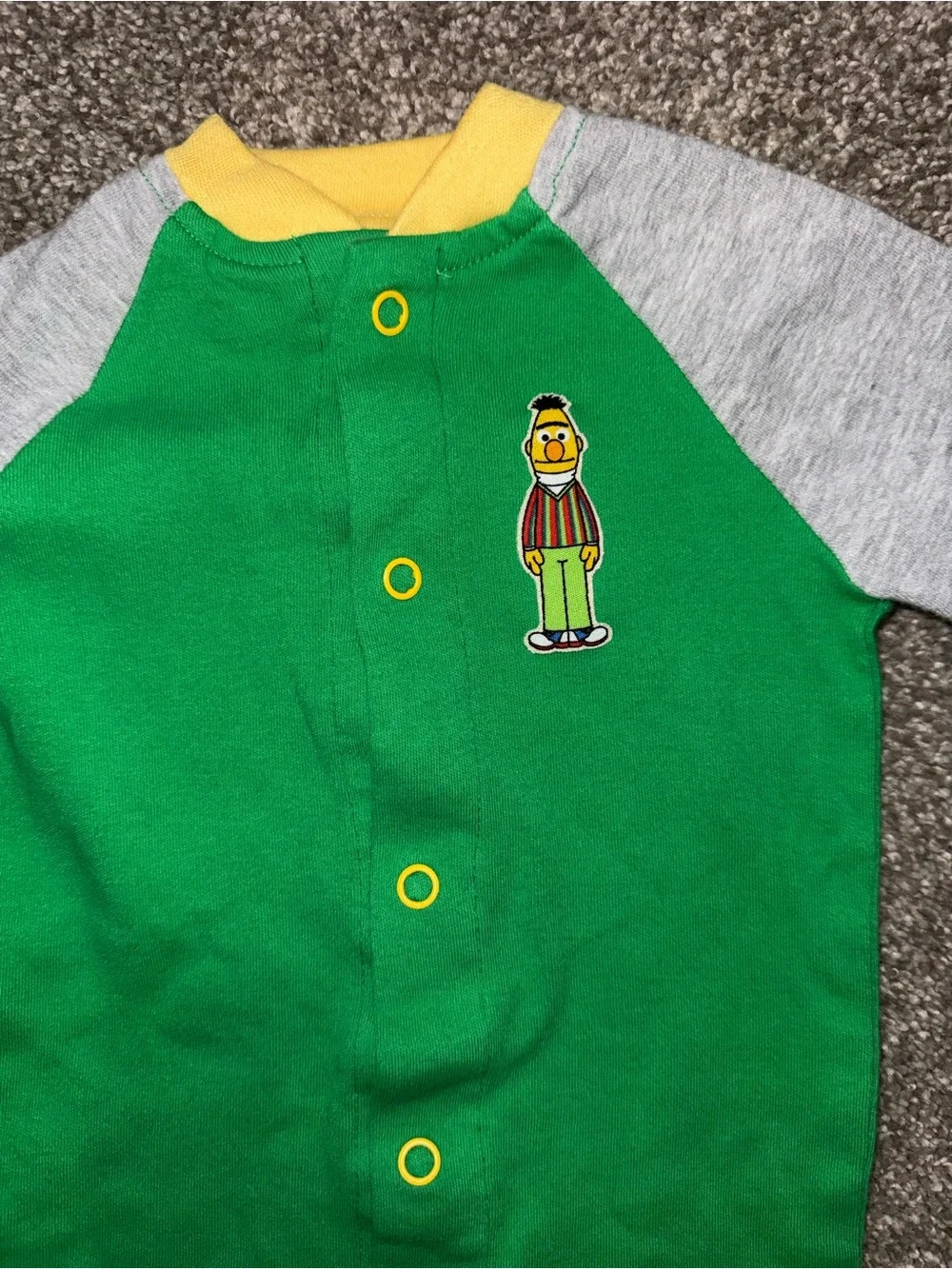 Unbranded Green & Gray Baby One-Piece Footed Romper with Yellow Trim